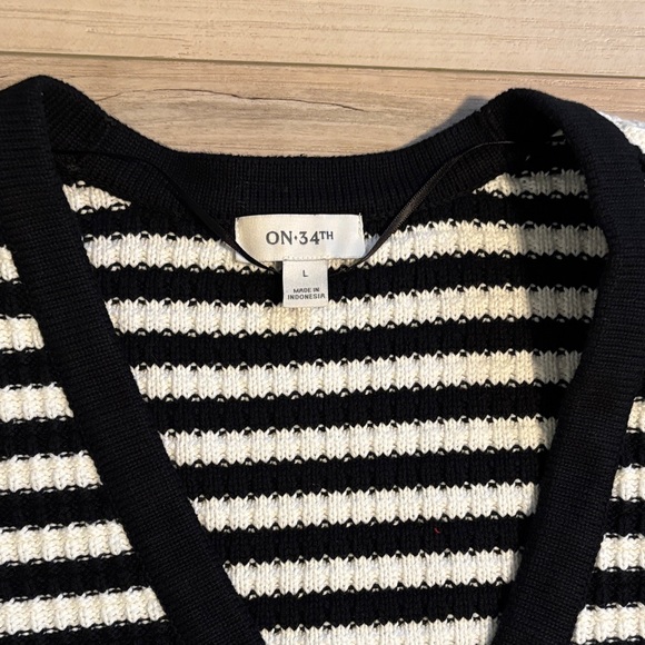 On 34th Black and White Striped Women's Sweater - Picture 2 of 3